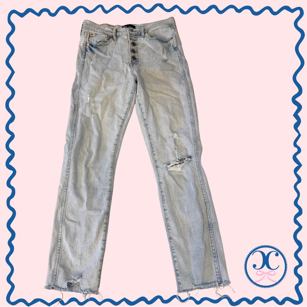 GAP Light Blue Denim Distressed High Rise Vintage Slim Jeans Button Fly